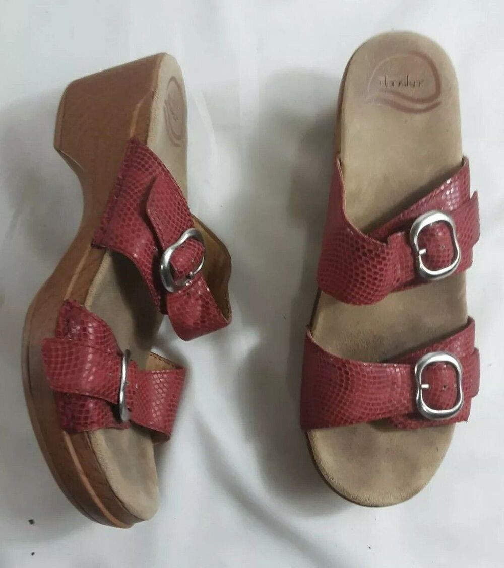 Dansko Sophie Buckle Strap Slide Clog Sandals, Women’s 8.5-9 / EU 39, Red